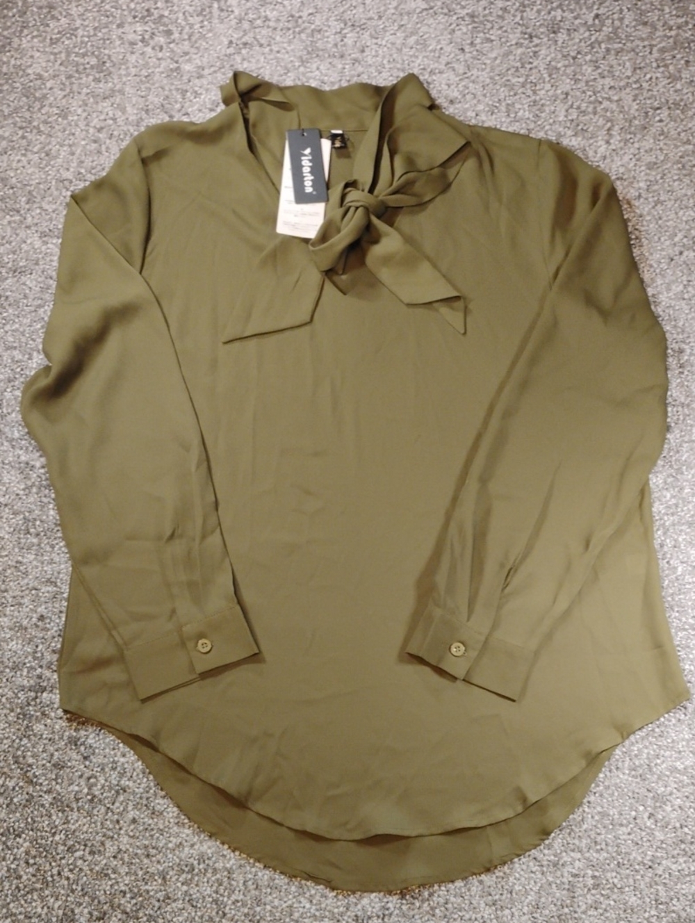 Vero Moda Olive Tie-Neck Long Sleeve Blouse Women's Size Large